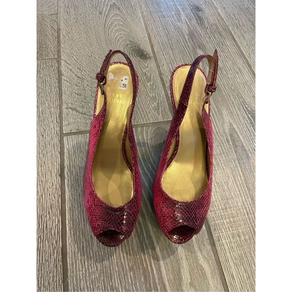 Stuart Weitzman Pink Snakeskin Platform Heels Siz… - image 3